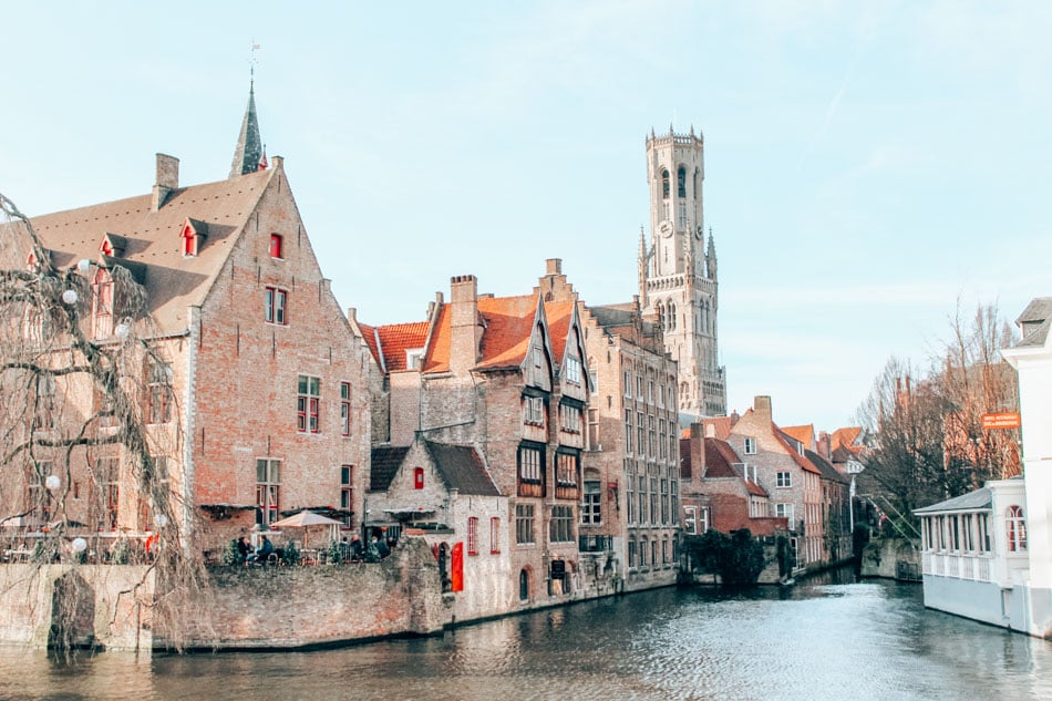 Canal-and-belfry-in-Bruges-Belgium-in-winter